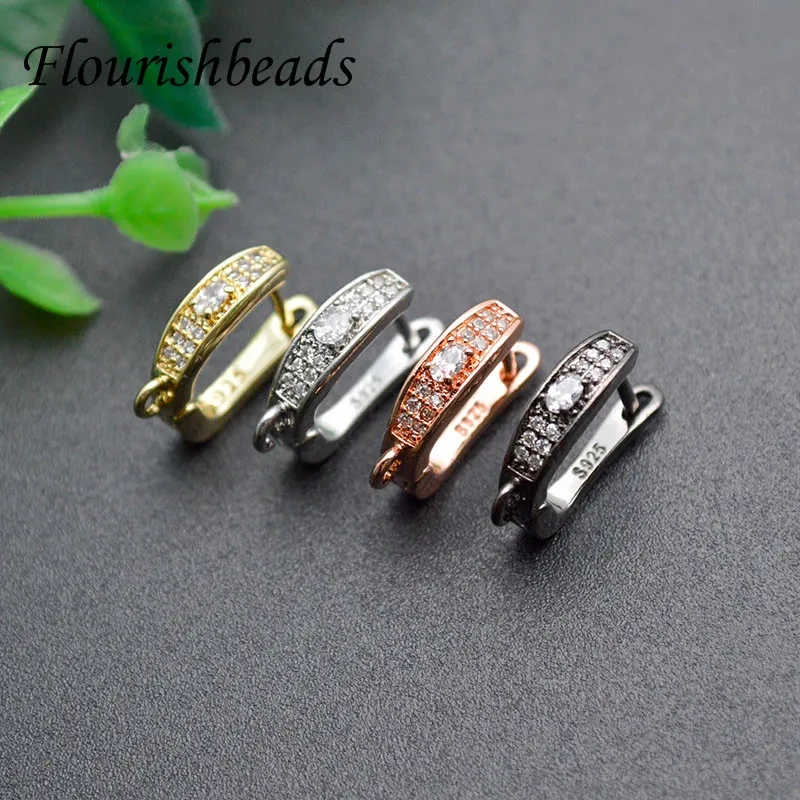 30pcs Multi-row Zircon CZ Beads Paved Real Gold Rhodium Plating Earring Hooks for DIY High Quality Jewelry Making Supplier