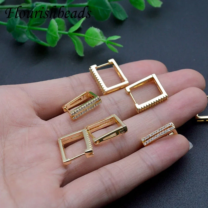 15x16mm Geometric Gold Color Earring Hooks CZ Beads Paved Leverback Earwire for DIY Woman Handmade Jewelry Making 20pcs/lot