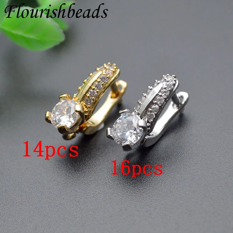 Color Remain Gold Plating Anti Rust CZ Beads Paved Earring Hooks for High Quality Jewelry Making Supplier 30pcs