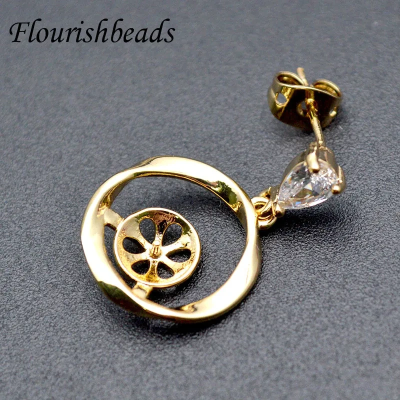 Nickel Free High Quality Gold Rhodium Color CZ Beads Paved Earring Hooks Stud DIY for Jewelry Making Supplies