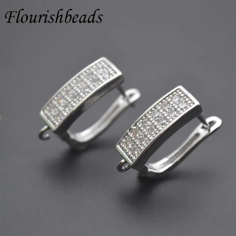 Jewelry Findings Anti Fading Basic Earwire Schwenzy Paved CZ Beads Earring Hooks for Women DIY Dangle Earrings Making 30pcs/lot