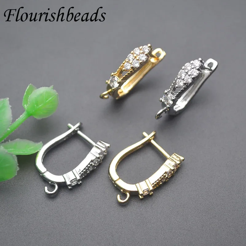 18k Brass Gold Plated Paved CZ Beads Color Remain Earring Hooks Earwire Jewelry Findings for DIY Earring Accessories Supplies