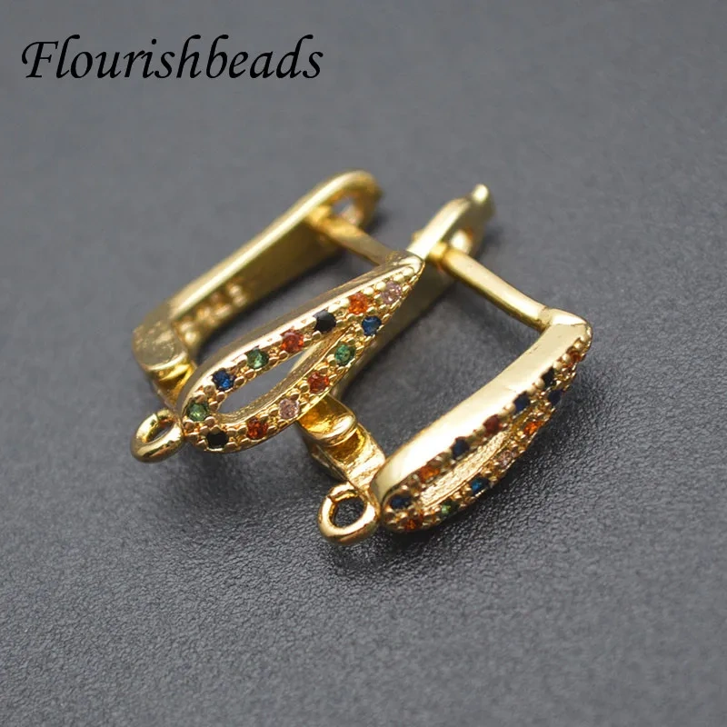 Colorful CZ Beads Gold Silver Color Shvenzy Earwire Fixture Earring Hooks Clasp Women DIY Fashion Jewelry Making Parts 30pcs