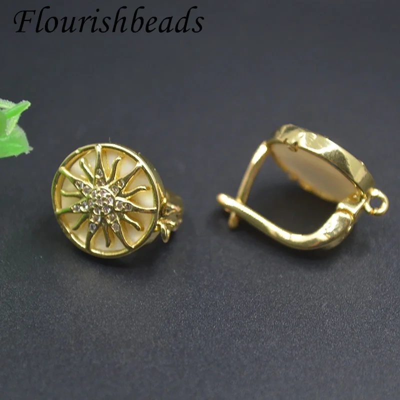 New Design Real Gold Plated  Sun Shape Earring Hooks White Shell Ear Wire for Handmade DIY Jewelry Making  Accessories 30pcs/lot