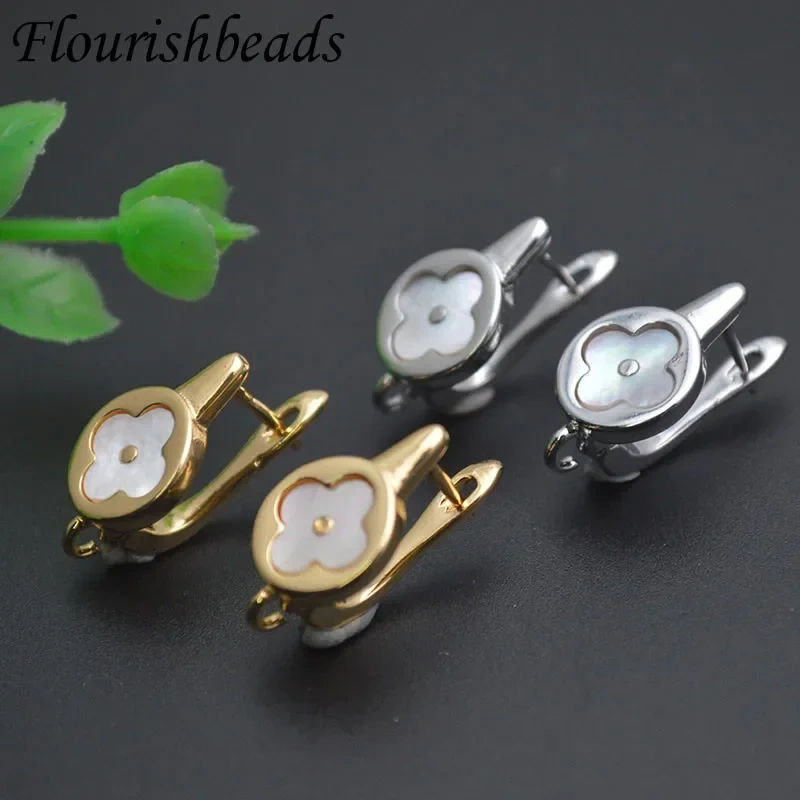Real Gold Plated Nickel Free Flower Shape Earring Hooks Clasp Mother of Shell Jewelry Findings for DIY Women Earrings 30pcs/lot