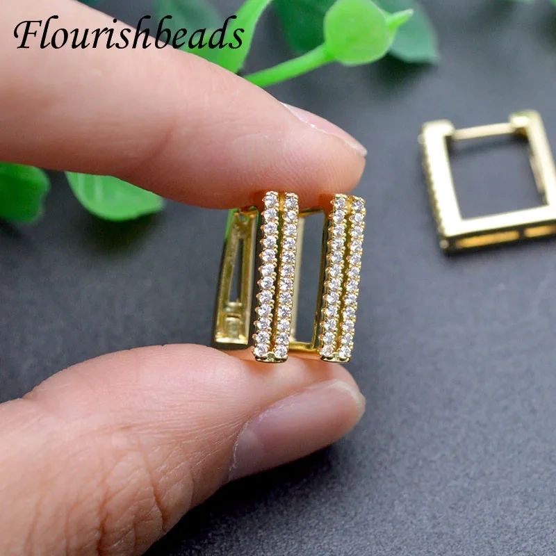 15x16mm Geometric Gold Color Earring Hooks CZ Beads Paved Leverback Earwire for DIY Woman Handmade Jewelry Making 20pcs/lot