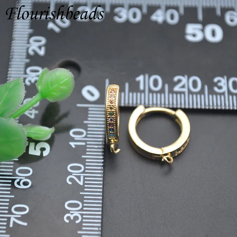 Paved Colorful Zirconia Beads Round Earring Hooks 18k Gold Color Earring Hoops for Women DIY Jewelry Making 30pcs/lot