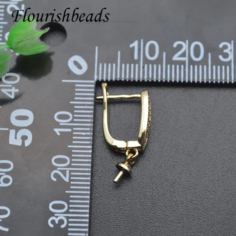 30pcs Gold Color Paved CZ Beads Clasp with Pin Earring Hooks for Jewelry Making Accessories