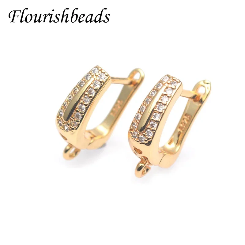 Metal Brass Gold Plated Paved Real CZ Beads Earring Hooks Clasp Schwenzy DIY Accessories Jewelry Making Supplier 30pcs/lot