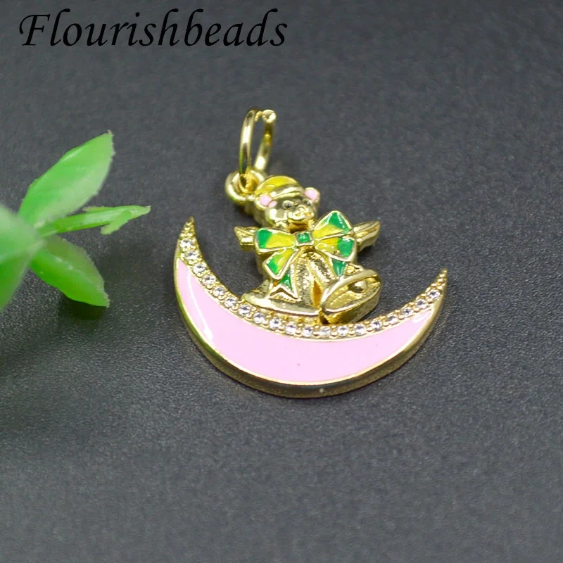 New Arrived Gold Plated Nickel Free Cute Bear Moon Christmas Bracelet Charms  Pendant DIY Earrings Jewelry Making 20pcs/lot