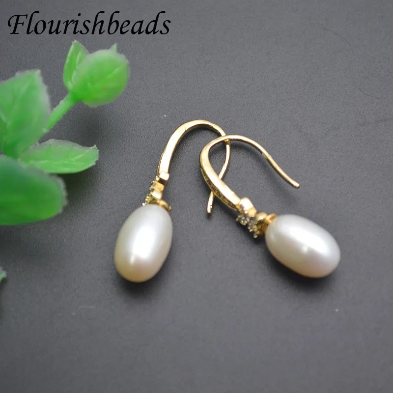 10x19mm Gold Color Paved CZ Beads Earring Findings Stud Earwire DIY Half Hole Pearl Earrings Jewelry Making Accessories 30pcs