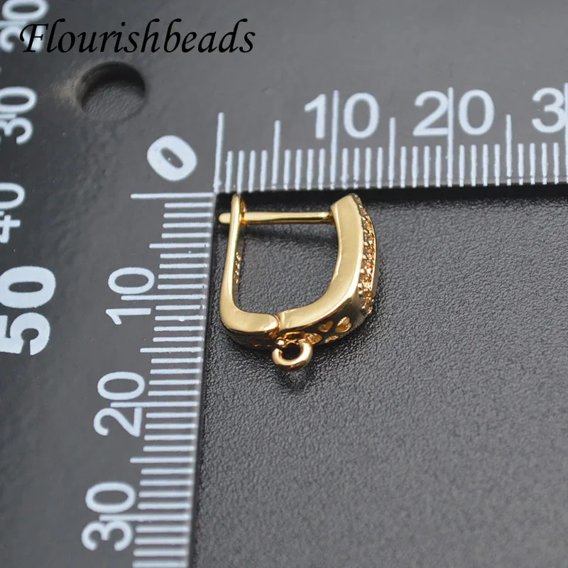 Metal Brass Gold Plated Paved Real CZ Beads Earring Hooks Clasp Schwenzy DIY Accessories Jewelry Making Supplier 30pcs/lot