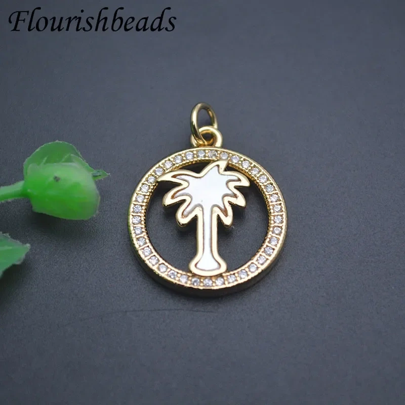 Natural Mother of Pearl Gold Plated  Apple Coconut Tree Flower Shape Pendant Charms for DIY Jewelry Making 10pcs/lot