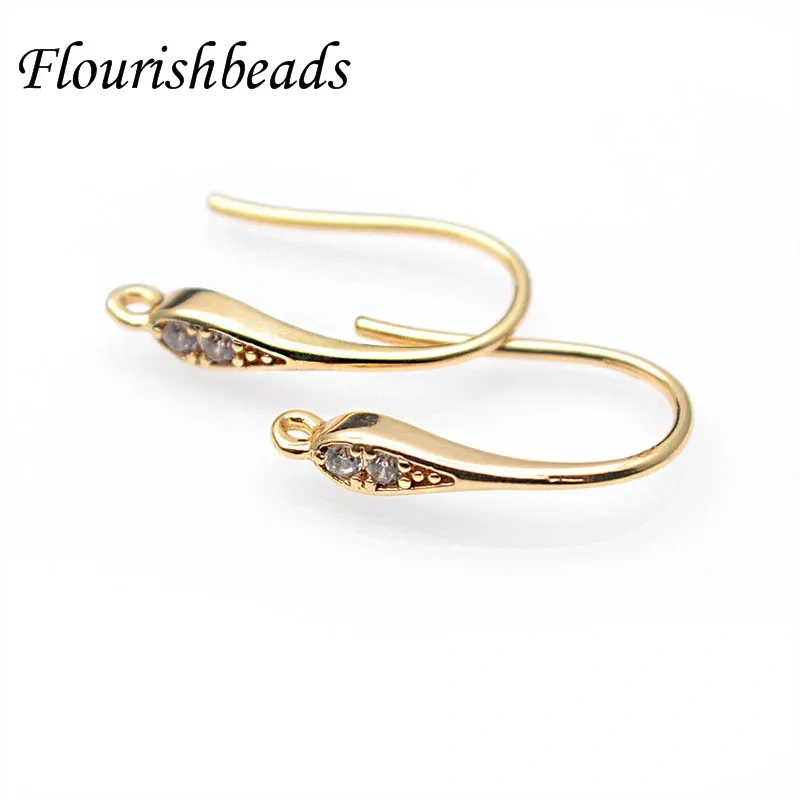 30pcs  Anti-rust Real Gold Color Plated Brass Zircon CZ Beads Paved Earrings Hook High Quality Jewelry Earrings Accessories