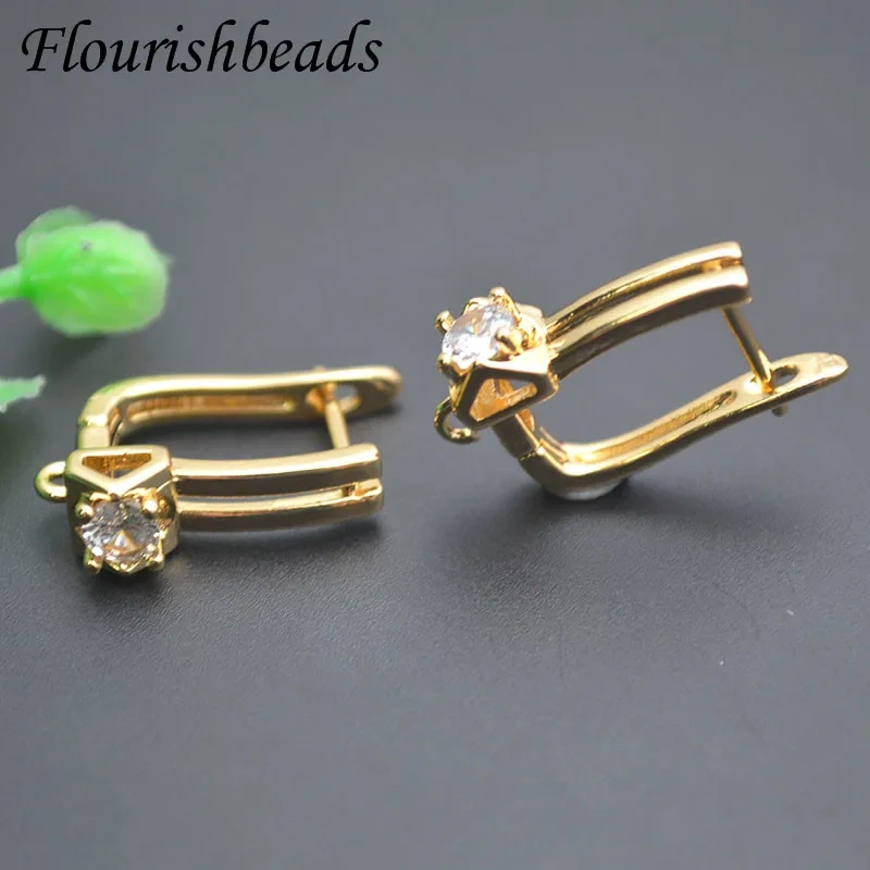 30pcs/lot 18K Gold Color Fastener Earring Hooks Paved CZ Beads Earwire Clasp Women Handmade DIY Jewelry Accessories