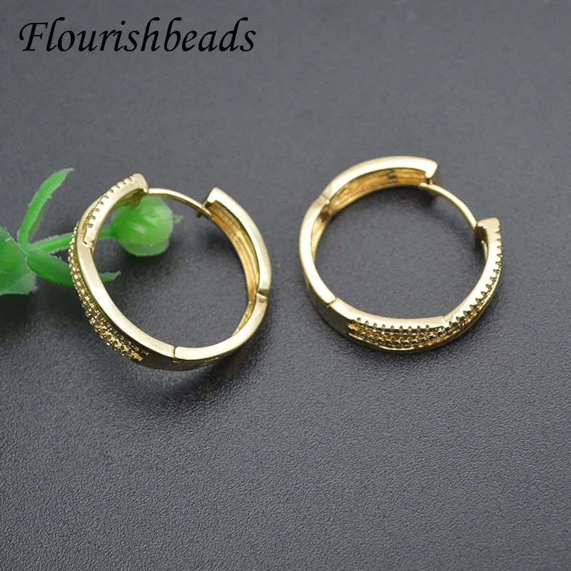 Big Size High Quality Real Gold Plated CZ Paved Circle Hoop Earrings for Women Girl Wedding Party Nickel Free Accessories 20pcs