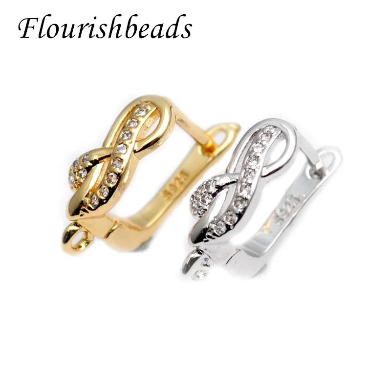High Quality Zircon Fashion Design 8 Shape  Metal Earring Hook CZ Beads Paved for Jewelry Findings  Supplier 30pcs/lot