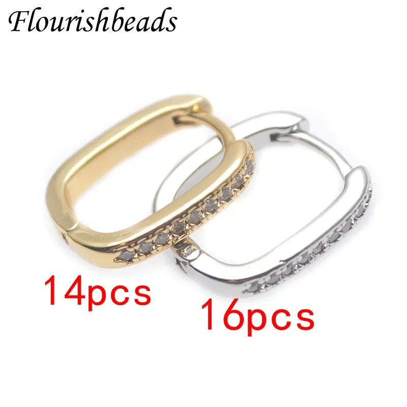 14x17mm Luxury Gold Plated Smooth CZ Beads Paved Arch Rectangle Hoop Earrings Jewelry Findings 30pcs/lot