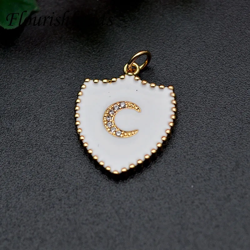 Drop Oil Colorful Enamel Moon Star hand  Heart  Shape Pendant Diy CZ Beads paved Charms for Jewelry Making