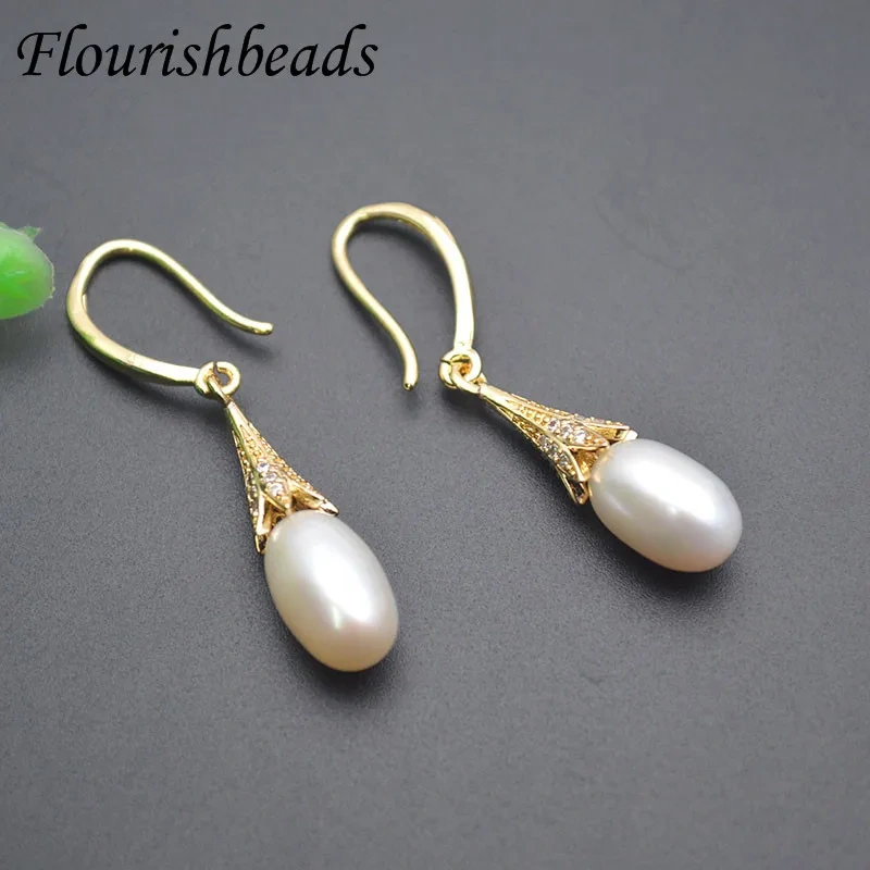 Copper Gold Plated Flower Shape Ear Wire Empty Bracket Paved Zirconia for DIY Pearl Dangle Earrings 30pcs/lot