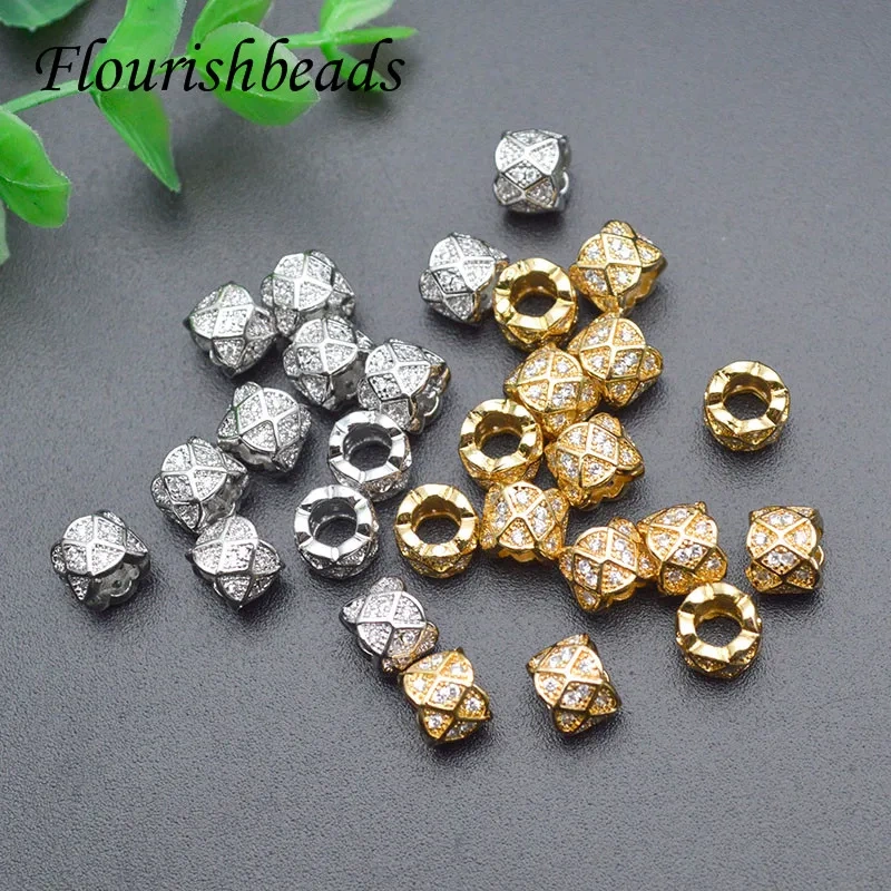 6x8mm High Quality Paved Cubic Zircon Beads 3mm Hole Cylindrical Metal Beads DIY Accessories for Jewelry Findings 30pcs/lot