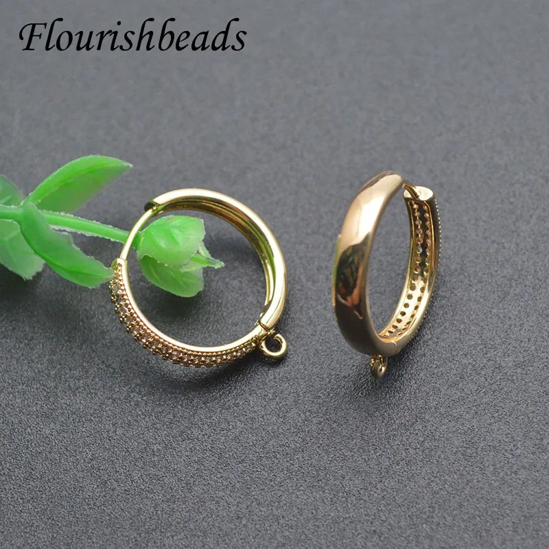 Metal Brass Gold Plated Paved CZ Beads Circle Shape Round Earring Hooks for Diy Women Handmade Jewelry Making 20pcs/lot