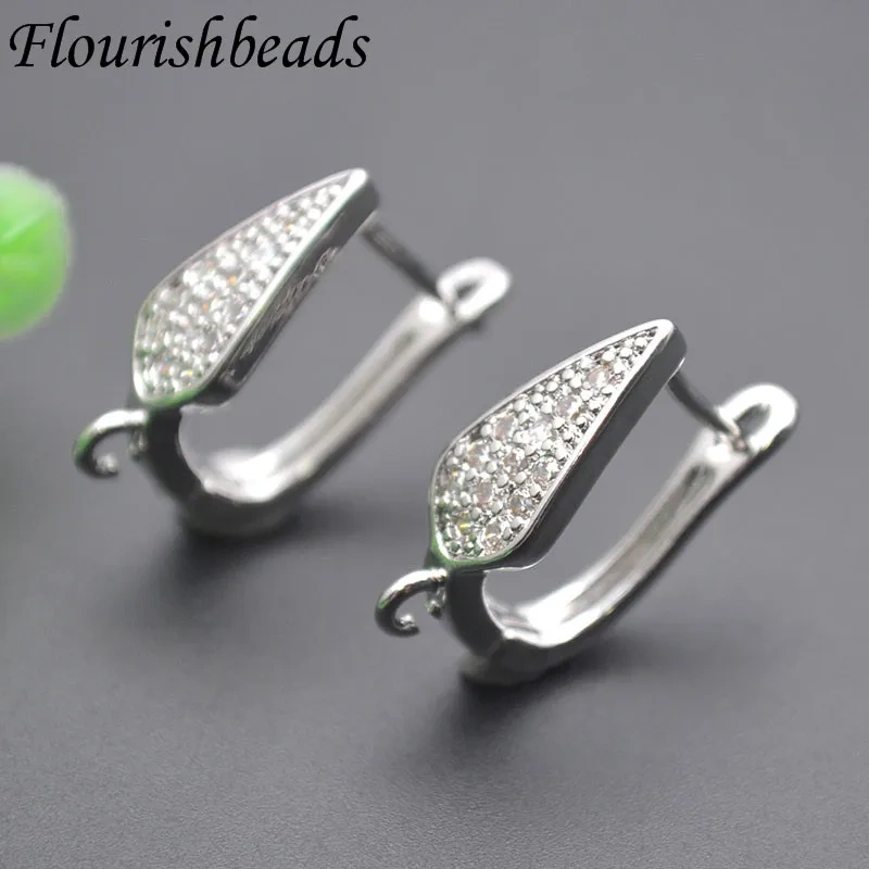Jewelry Findings Paved Zircon Beads Geometric Triangle Shape Earring Hooks Earwire Clasp Accessories
