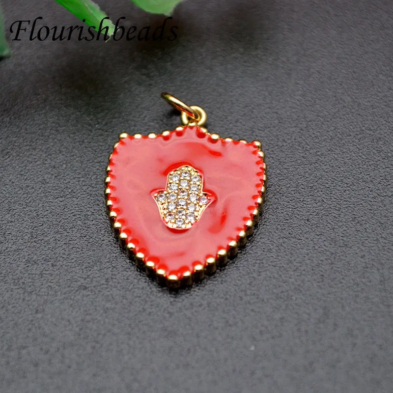 Drop Oil Colorful Enamel Moon Star hand  Heart  Shape Pendant Diy CZ Beads paved Charms for Jewelry Making
