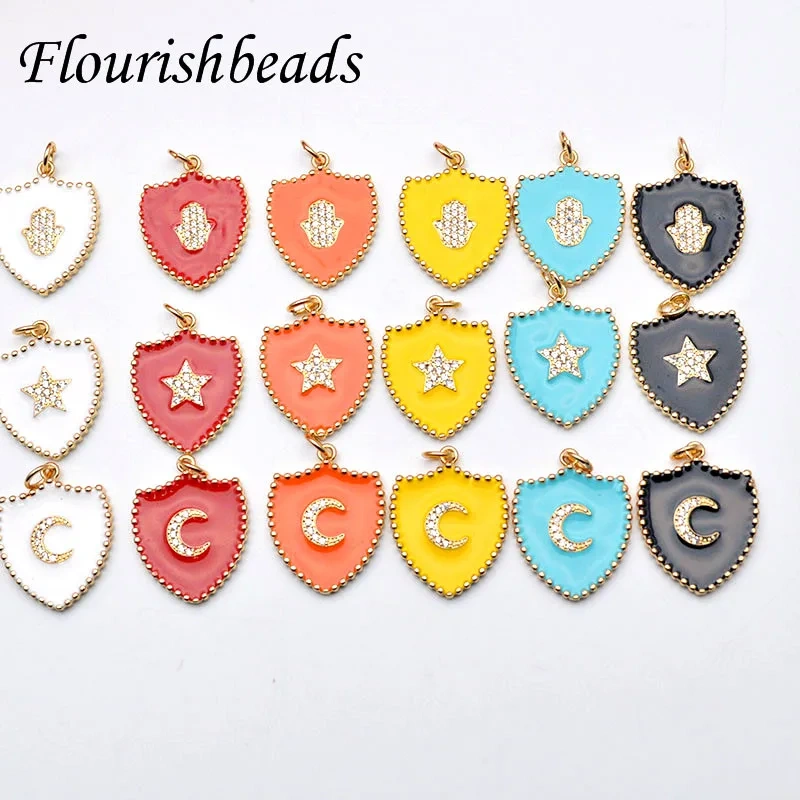 Drop Oil Colorful Enamel Moon Star hand  Heart  Shape Pendant Diy CZ Beads paved Charms for Jewelry Making