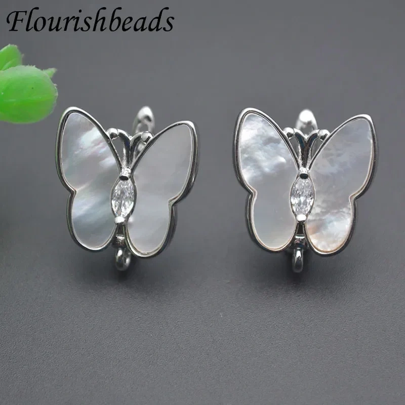 New Arrived Big Size Natural Shell Paved CZ Beads Butterfly Shaped Earring Hooks Clasp for DIY Jewelry Making Supplies 20pcs/lot