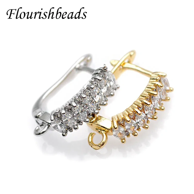 High Quality Real Gold Plating CZ Beads Paved Earring Hooks for Jewelry Making Parts Supplier 30pcs/lot