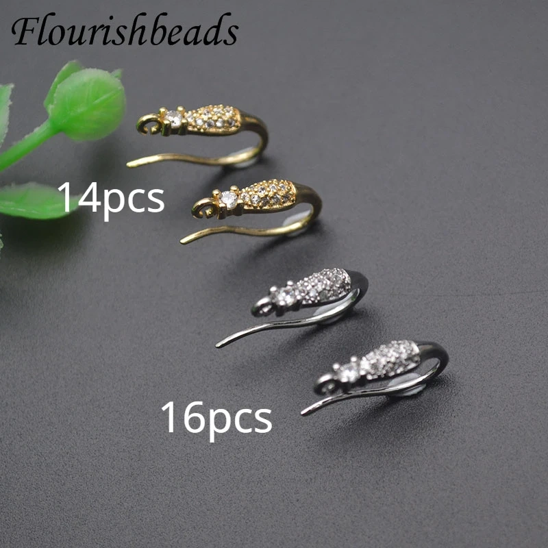 30pcs/lot Gold Plated Paved CZ Beads Ear Wire with Loop Jewelry Findings for DIY Dangle Earring
