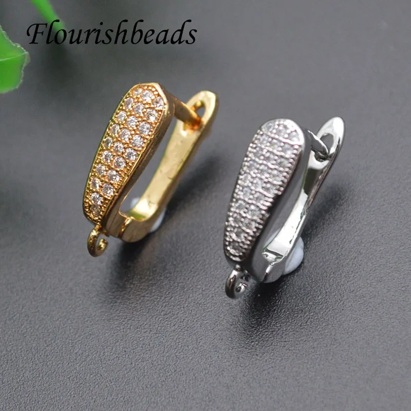 20pcs/lot Rhinestone Beads Paved Gold Rhodium Plating Arched Shape Earring Hooks for High Quality Jewelry Making