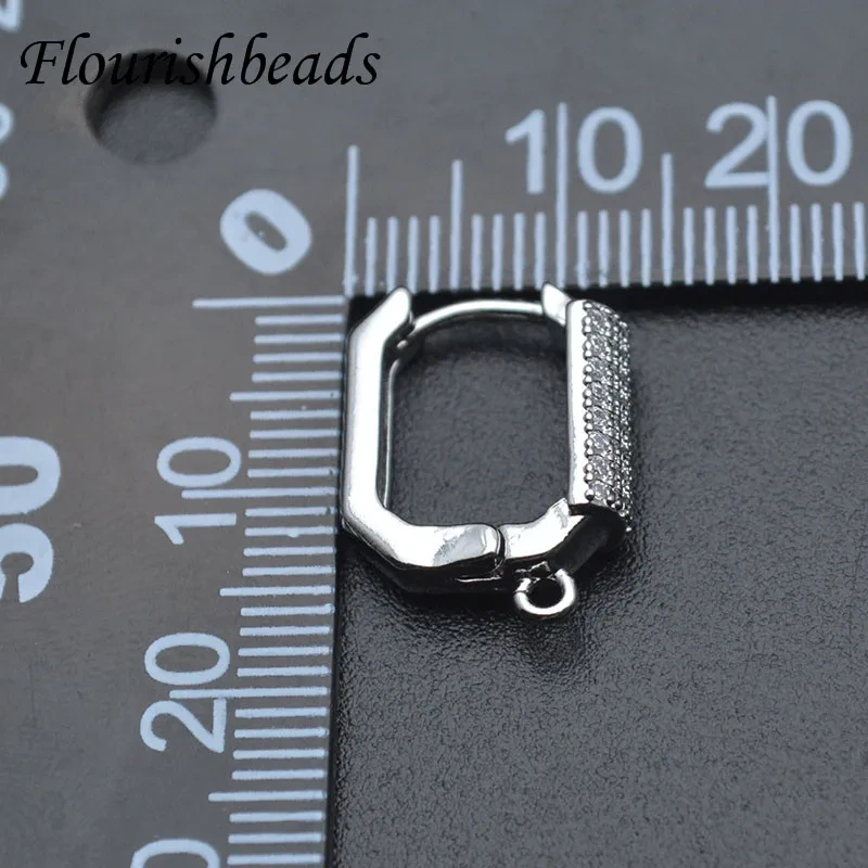 Luxury Real Cubic Zircon Beads Paved Anti Fading Square Arch Earring Hooks 13x15mm for DIY Jewelry Making 20pcs/lot