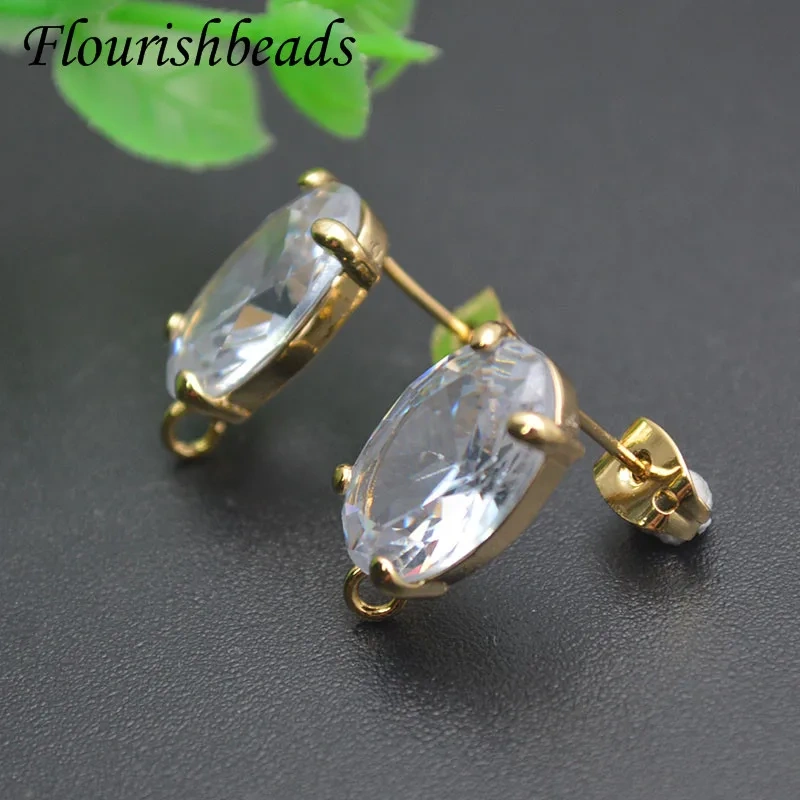 30pcs/lot High Quality Faceted Cubic Zirconia Crystal  Earring Stud for Women Party Wedding Earrings Gift Fashion Jewelry