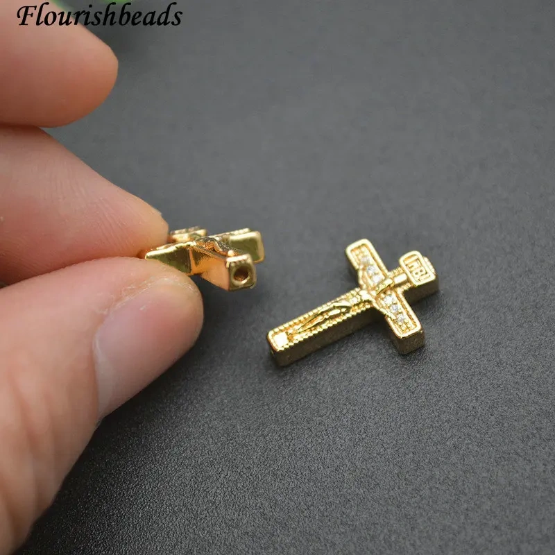 Wholesale 30pcs Paved CZ Beads Mini Religion Cross Charm Pendants Fit DIY Bracelet Necklace Earrings Jewelry Accessories