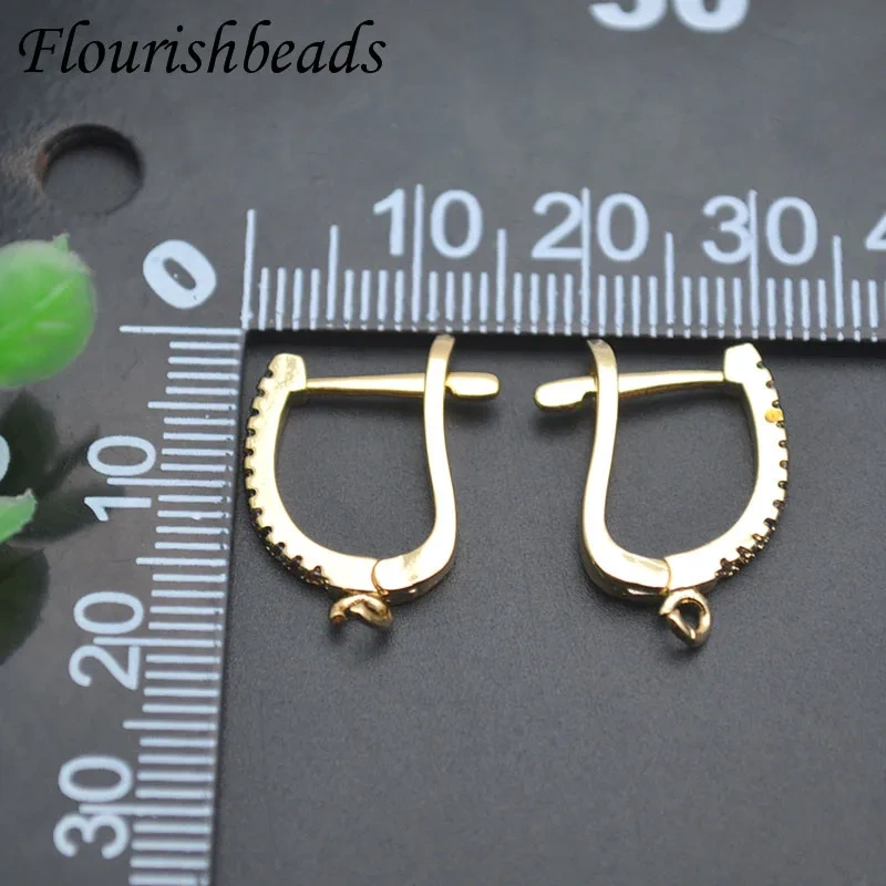 15x18mm Rainbow Zircon Paved Gold Color Earring Hooks Clasp DIY Fashion Earrings Jewelry Findings Accessories 30pcs/lot
