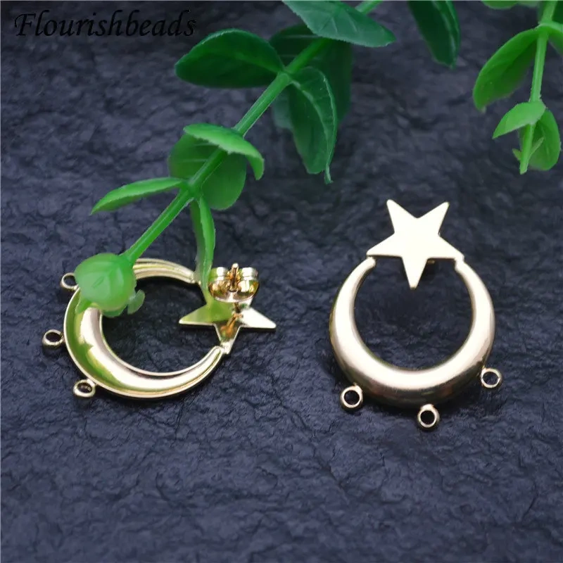 Anti-rust Gold Color Moon Star Shape with Multi Loops Metal Ear Stud Brass Fashion Jewelry Findings Earrings DIY Materials