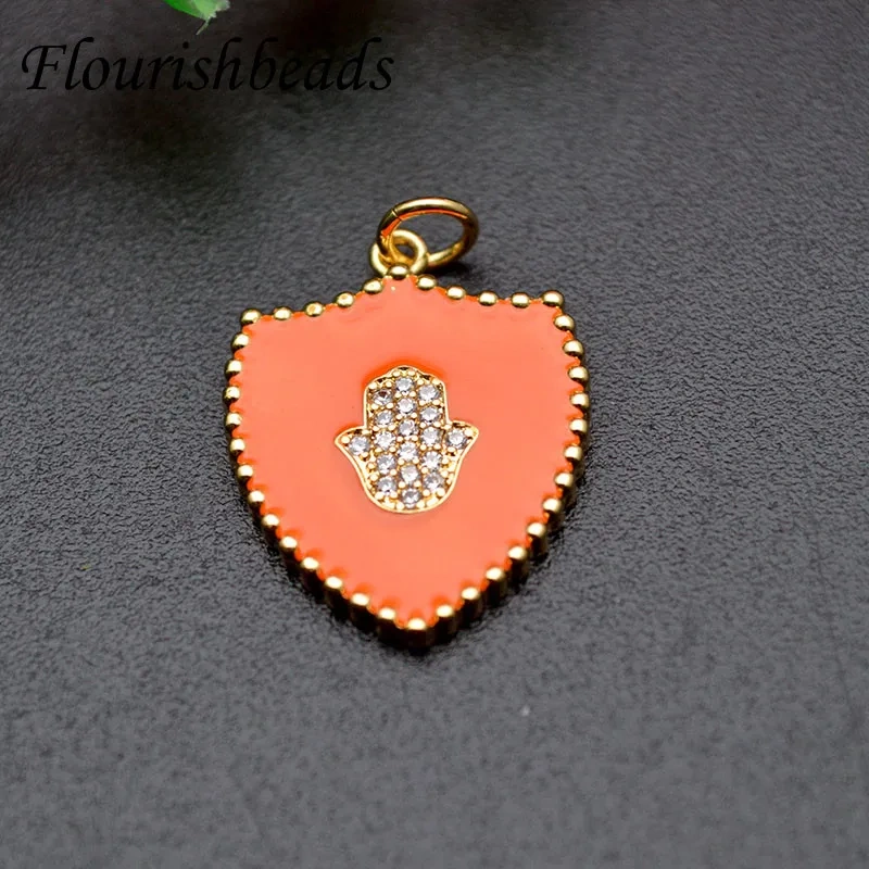 Drop Oil Colorful Enamel Moon Star hand  Heart  Shape Pendant Diy CZ Beads paved Charms for Jewelry Making