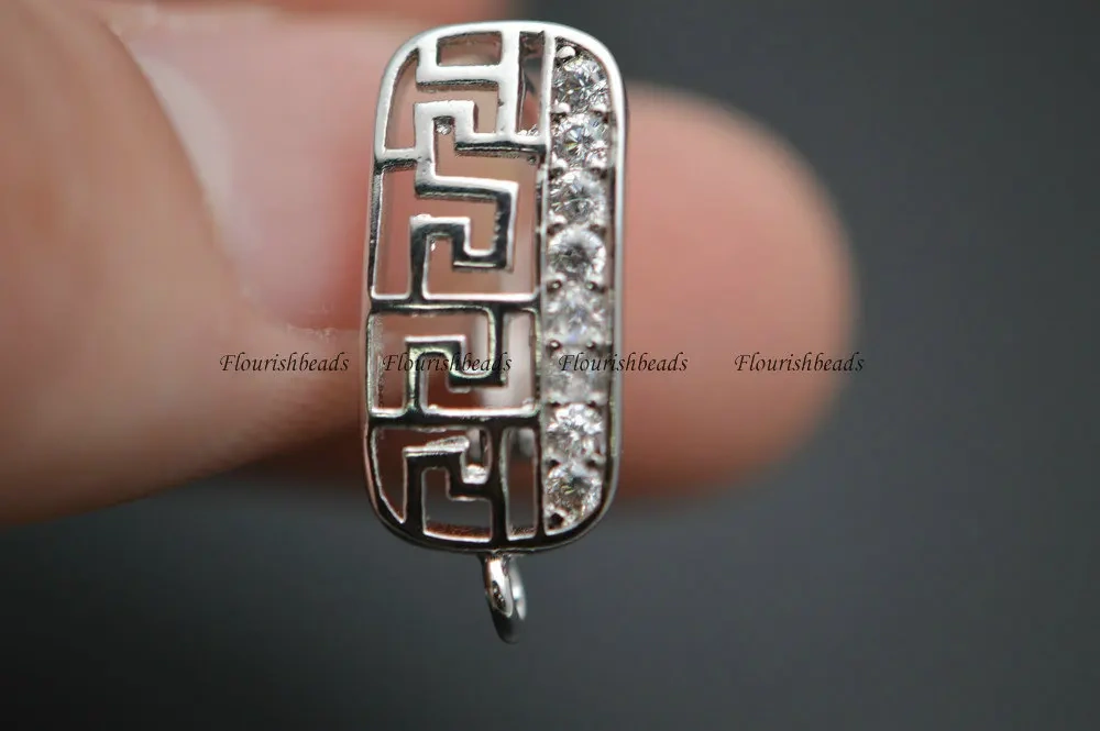 New Design Paved CZ Beads 9mm Width Metal Copper Hollow Out Earrings Hooks Jewelry Clasps Findings 30pc Per Lot