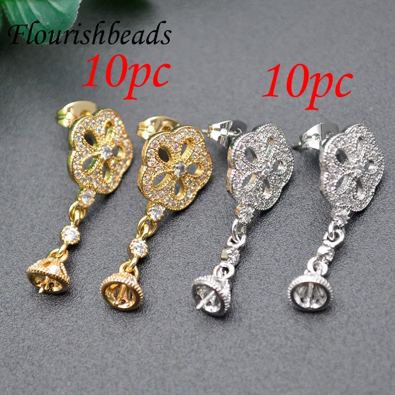 Nickel Free Gold Plating Flower Shape Earring Hooks CZ Beads Paved for Fashion Jewelry Making Accessories 20pcs Per Lot