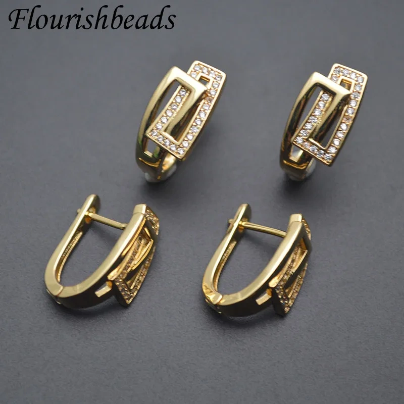 New Arrival Geometric Shape Paved Zirconia Schwenzy Findings Jewelry Making Supplies Earring Hooks 30pcs/lot