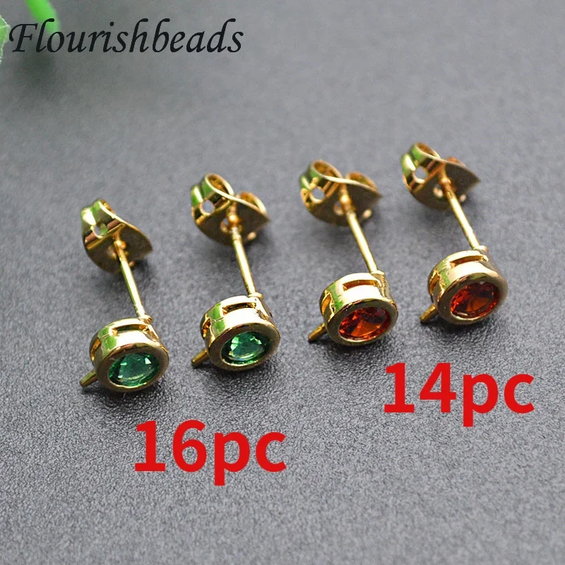 30pcs Real Gold Plating Ear Stud CZ Paved Anti-rust Metal Ear Wire DIY Earrings Fashion Jewelry Components