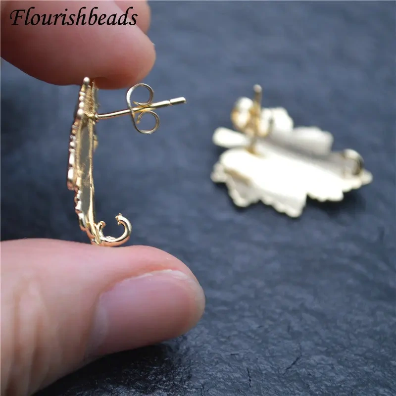 High Quality Gold Color Maple Leaf Shape Metal Ear Stud Brass Fashion Jewelry Findings Earrings DIY Stuff 30pcs