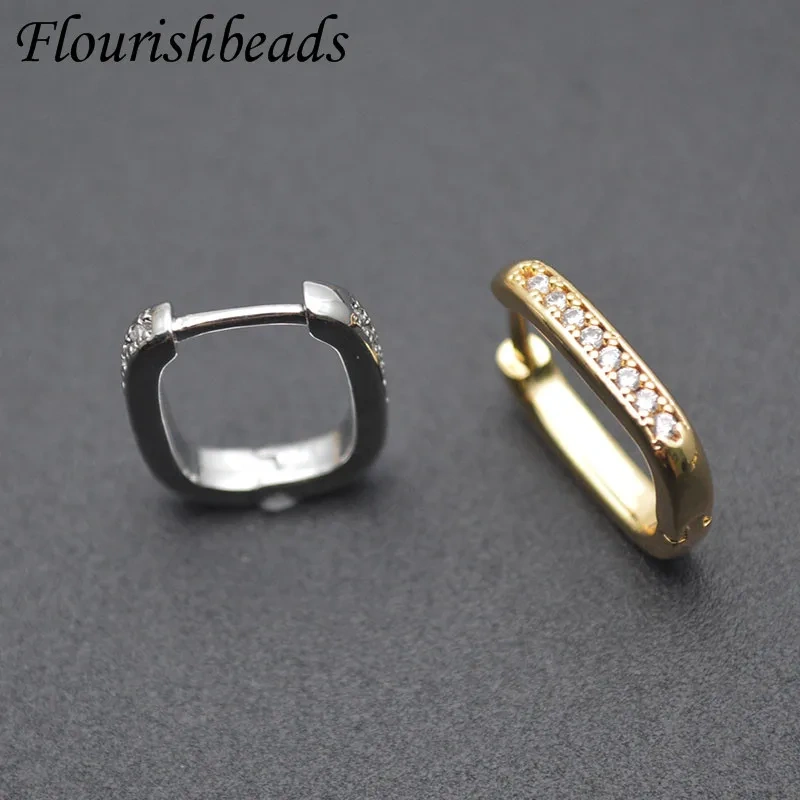 14x17mm Luxury Gold Plated Smooth CZ Beads Paved Arch Rectangle Hoop Earrings Jewelry Findings 30pcs/lot