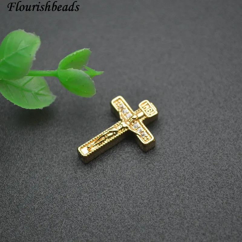 Wholesale 30pcs Paved CZ Beads Mini Religion Cross Charm Pendants Fit DIY Bracelet Necklace Earrings Jewelry Accessories