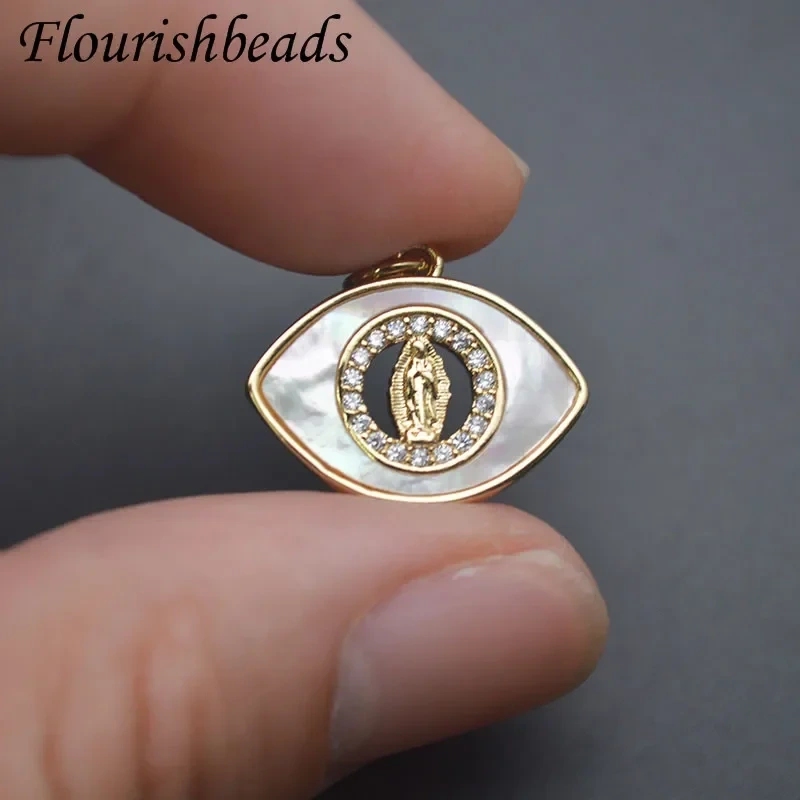 Mother of Pearl Turkish Evil Eye Gold Plated Charm Pendants Accessories for Women Bracelet Necklace Earring Jewelry Making