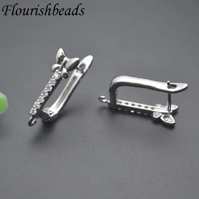 12x20mm Paved CZ Beads Gold Silver Color Earring Hooks Ear Wire Accessories for Women Earring Jewelry Making