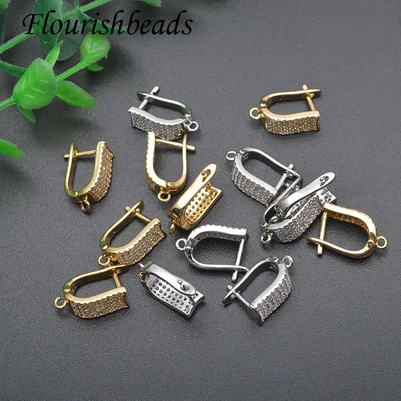 Luxury New Design CZ Beads Paved Metal Silver Color Earring Hooks  Leverback Earwire for Quality Jewelry Making