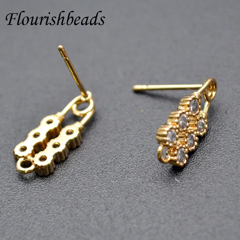 30pc High Quality Double CZ Zircon Beads Paved Real Gold Plating Earring Hooks Diy for Jewelry Making Accessories